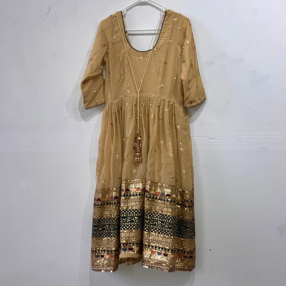 Embroidered Golden Beige Anarkali Dress